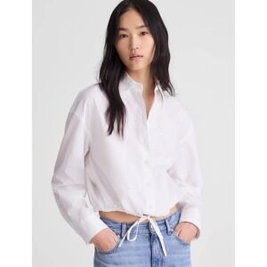 Madewell Drawstring Button Up Shirt Poplin XXS White Cotton Contemporary
